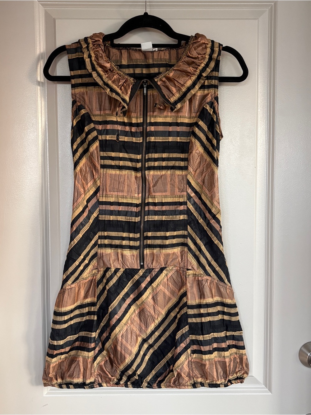 Liberty Women Ruffle Collar Zip Mini Dress M